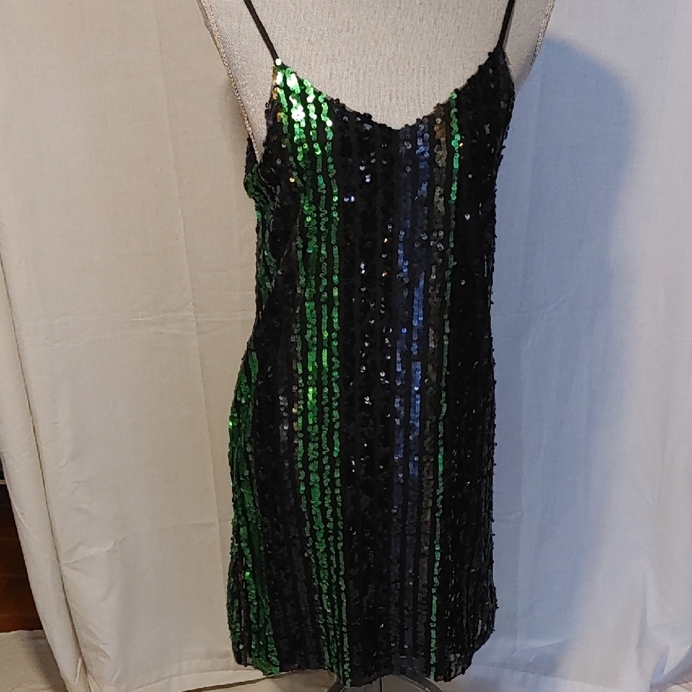 Rachel Zoe Green and Black Sequin Dress